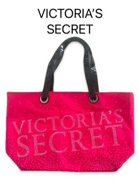 Victorias Secret Pink Sequin Tote Bag Silver Logo Large Weekender Travel Beach